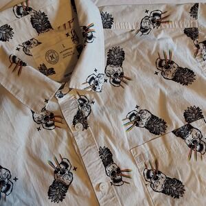 Mens Hurley Short Sleeve Button Up Shirt Sz. L Pineapple Skull Print Punk Skater